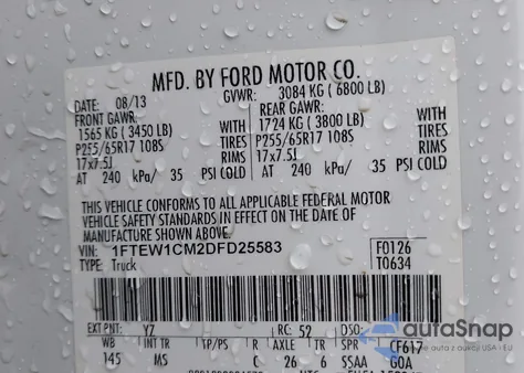 2013 Ford F-150 Xlt z USA, uszkodzony, nr VIN 1FTEW1CM2DFD25583